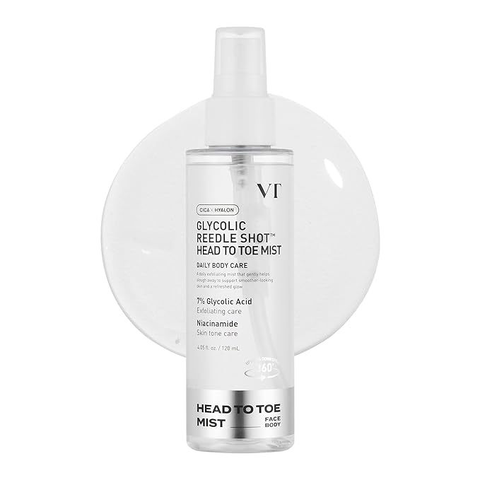 VT COSMETICS 7% Glycolic Acid Reedle Shot Head-to-Toe Mist with Niacinamide, Exfoliating Spray for Bumpy & Strawberry Skin, Dark Spots, Skin Texture, Keratosis Pilaris, Korean Skincare (4.05 fl oz)-BrightBean Baby