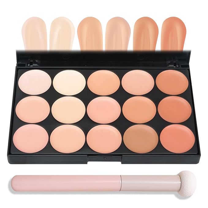 15 Colors Correcting Concealer Contour Palette,Cream Contour Makeup Palette with Brush,Contouring Liquid Foundation Concealer Palette Highlighting Makeup Kit for Conceals Dark Circles,Blemish-BrightBean Baby