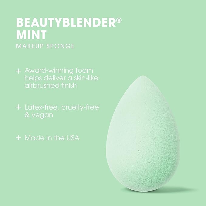 Beautyblender® | Mint Beauty Blender Makeup Sponge, Super-Soft Foam Easily Blends Foundations, Powders & Creams, Made in USA, Reusable, Washable, Streak Free Application, Vegan, Cruelty Free-BrightBean Baby
