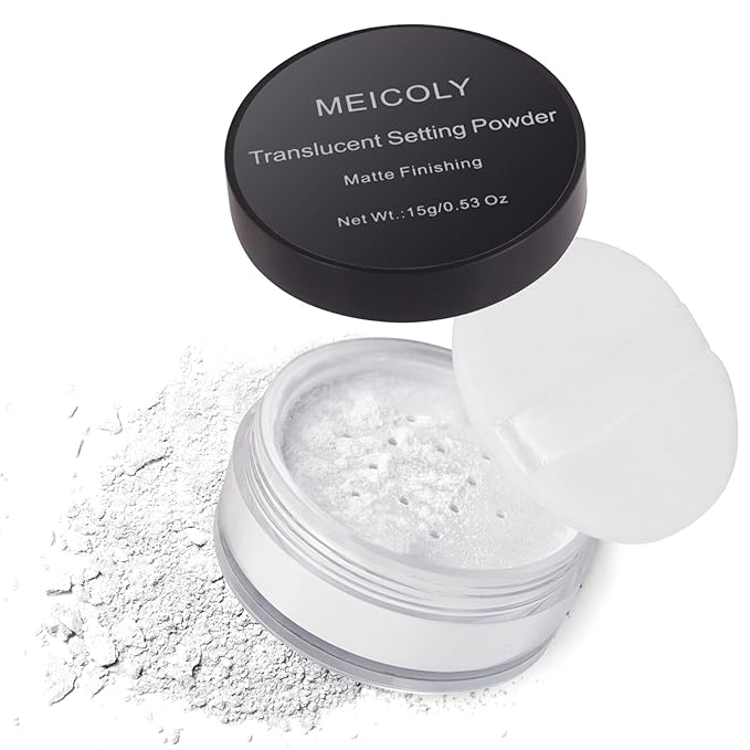 MEICOLY Talc-Free Setting Powder with Sifter,Long Lasting Loose Face Powder,Translucent Powder Colorset Powder,Matte Finishing White Face Paint Setting Powder for Halloween SFX Makeup,Oil Control-BrightBean Baby