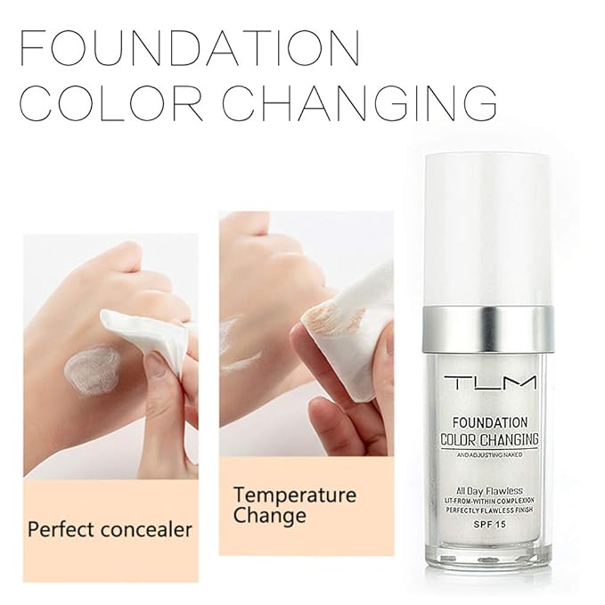 TLM Colour Changing Foundation - Flawless Coverage, Lightweight Formula, Adapts to Skin Tone, Hides Wrinkles & Lines, Hydrating & Long-Lasting, BB Cream Makeup Base Concealer Cover-BrightBean Baby