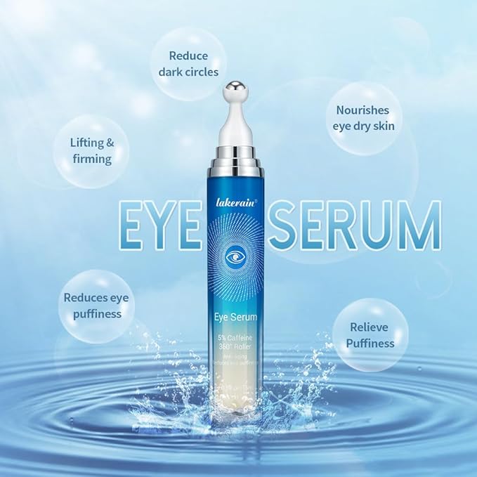 5% Ordinary Caffeine Eye Serum, Anti-Aging Hydrating Eye Serum with 360° Massage Ball,Eye Serum Reduce Wrinkles and Fine Lines,Under Eye Roller Cream for Dark Circles and Puffiness-BrightBean Baby