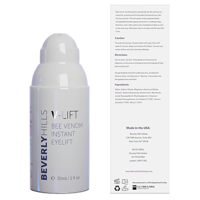 Beverly Hills V-Lift Instant Eye Lift and Eye Tuck Bee Venom Serum for Puffy Eyes, Dark Circles, Wrinkles, and Under Eye Bags Treatment for Women and Men | 30mL (120 Day Supply)-BrightBean Baby