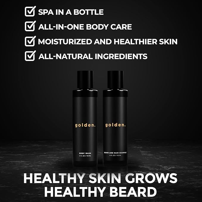 Golden Grooming Co. 3-in-1 Men's Body Wash - Hair & Beard Shampoo - Cleanses, Hydrates, Softens - Body Wash for All Skin Types - Refreshing Scent - 4FL Oz (Pack of 2)-BrightBean Baby