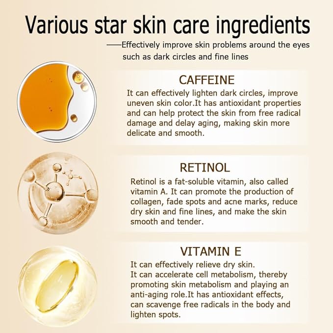 Caffeine Eye Serum Anti Aging, Retinol Eye Serum with 360° Massage Ball for Dark Circles and Puffiness, Deeply Moisturizing, Firms and Lifts Eye Skin, Enhance Skin Elasticity, Smooth Fine Lines-BrightBean Baby