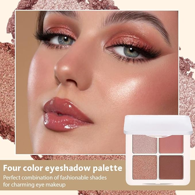 4 Colors Matte Shimmer Eyeshadow Makeup Palette,Rose Gold Nude Pink Highly Pigmented Natural Neutral Eye Shadow Palette,Long Lasting Waterproof Naturing-Looking Women Girls Eye Shadow,Blendable
