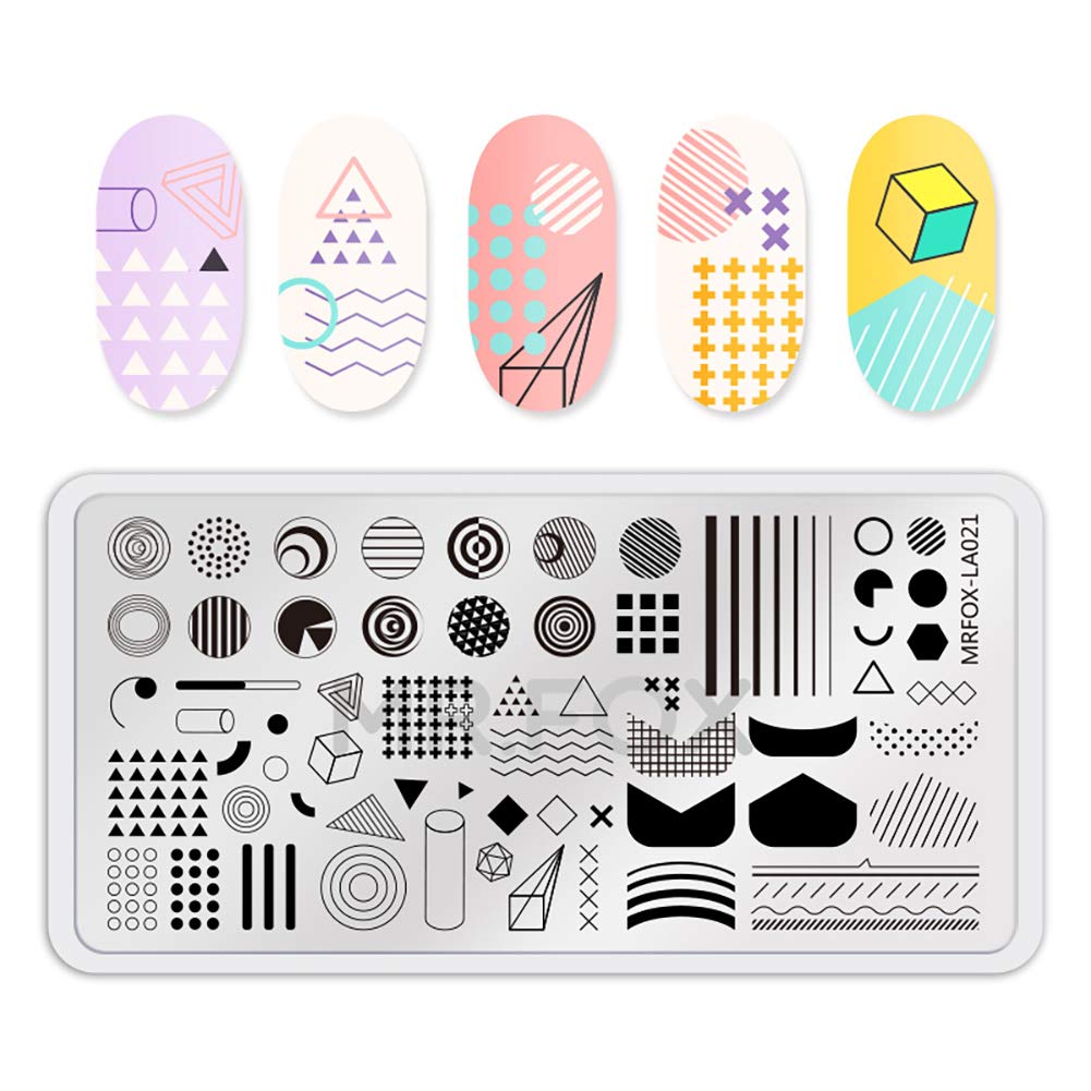 Mr.Fox Nail Printing Board Set Geometric Motif Lines Round Plaid Diamond Pattern Art DIY hot Stamping Template, etc-BrightBean Baby
