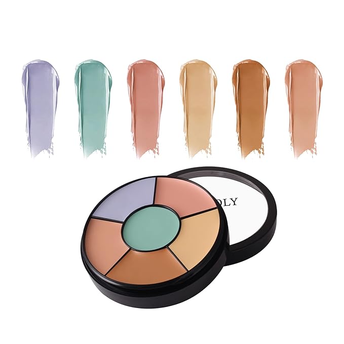 MEICOLY Face Color Correcting Palette, 6 Colors Correctors,Cream Concealer Camouflage Makeup Palette with 8 pcs White Makeup Sponges,Conceals Dark Circles, Blemishes, and Redness,Cruelty Free,Corrector-BrightBean Baby