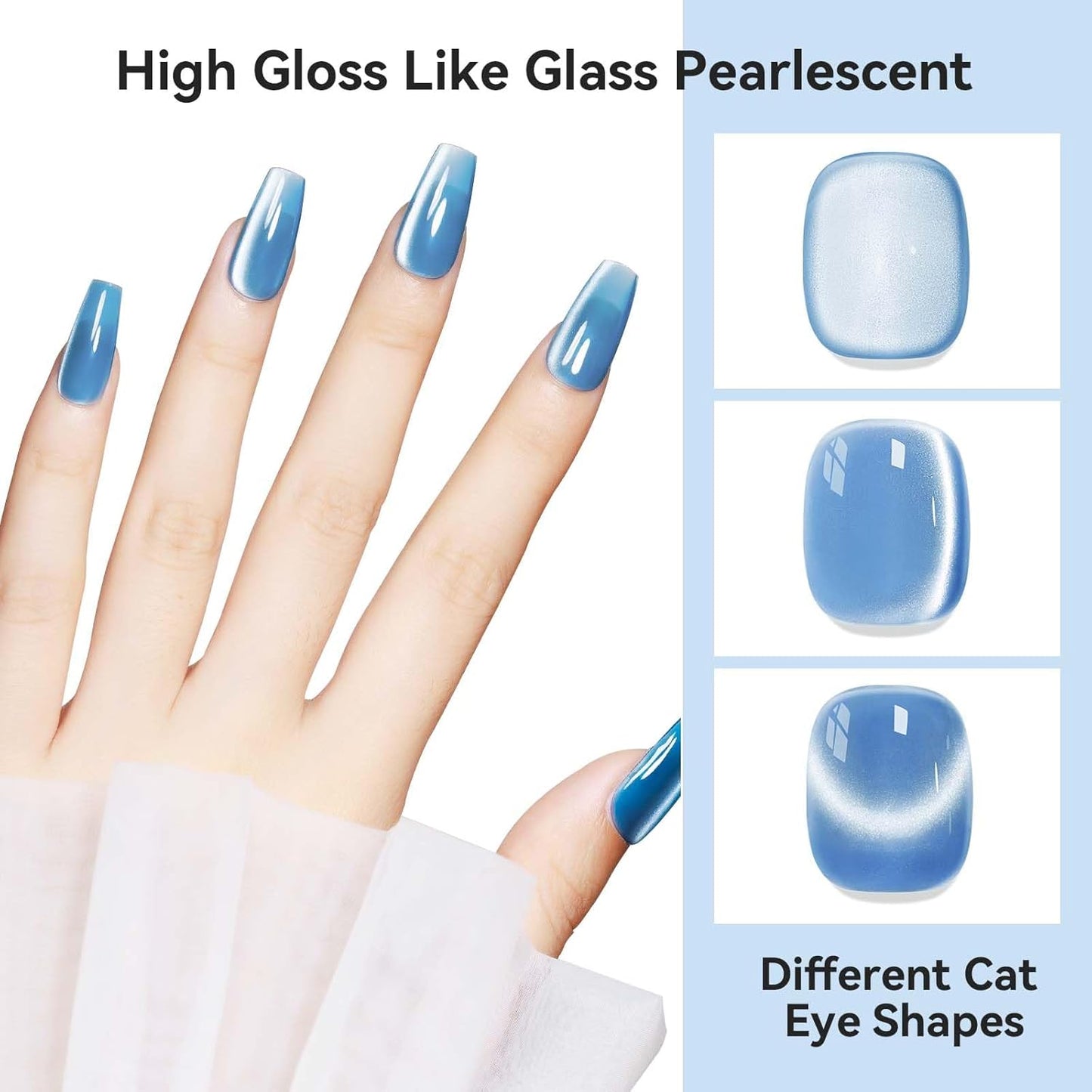 Moonlight Cat Eye Gel Nail Polish 12ML Blue Glitter Magnetic Gel Polish Velvet Ceramic Effect Crystal Shimmer Cateye Soak Off Manicure Salon At Home 1Pc-BrightBean Baby