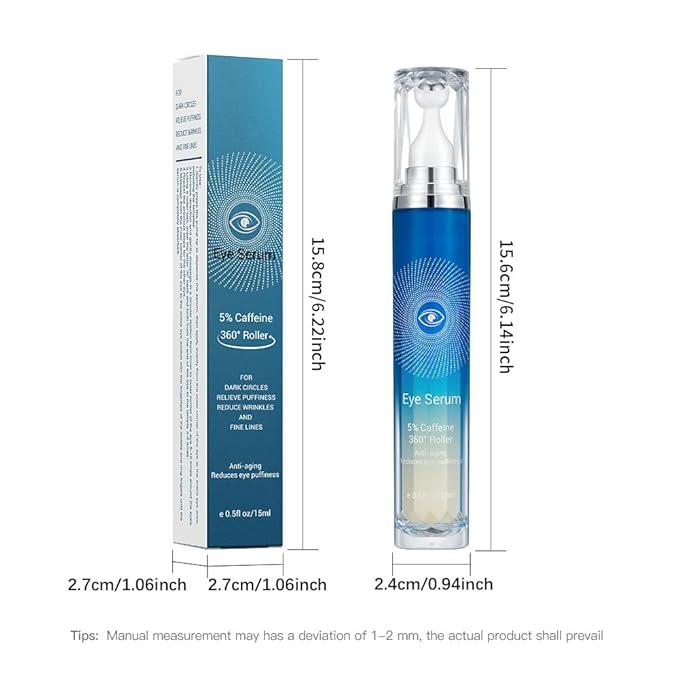 5% Caffeine Eye Serum with 360° Massage Rollerball Topper,Caffeine Eye Cream for Dark Circles,Wrinkles,Puffiness and Fine Lines,Under Eye Roller Cream Eye Bags Treatment for Women and Men-BrightBean Baby