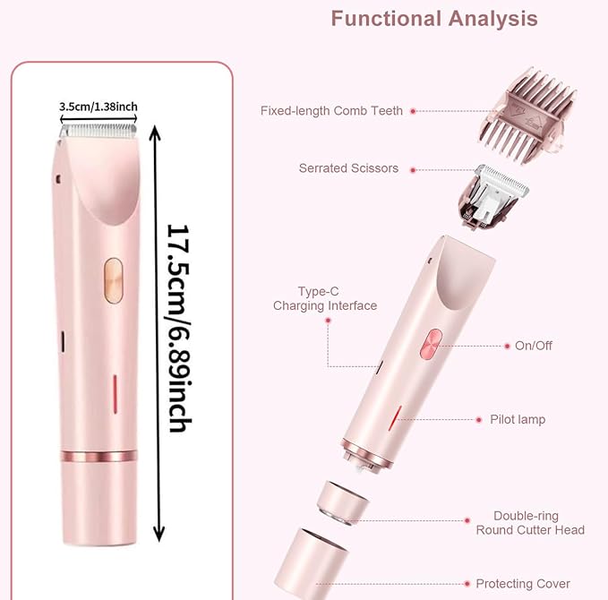 Dermave Bikini Shaver,Womens, Bikini Trimmer for Women, Glow Aura Electric Razor 2-in-1 Women's Body Shaver Dual Head Women's Trimmer for Leg Arm Body Grooming Tool (Purple)