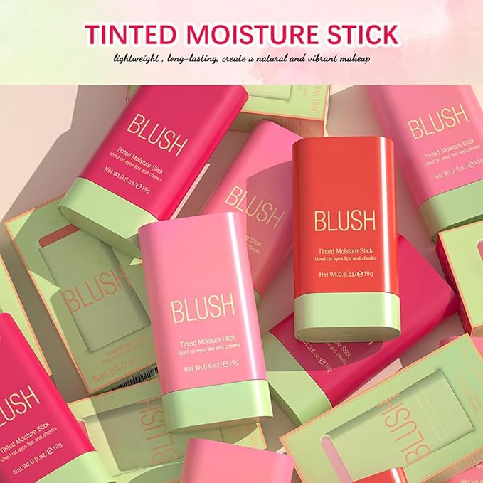 Multi-Use Makeup Blush Stick, 3-in-1 Cream Blush Stick Beauty Tinted Solid Blush Stick for Cheek/Eyes/Lips, Waterproof Moisturizer Stick, Suitable for All Skin (01# Shy Pink)