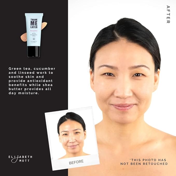 Elizabeth Mott Thank Me Later Blurring Face Primer SPF 30 – Lightweight, Hydrating Makeup Primer - Smooths Fine Lines & Wrinkles for a Soft-Focus Finish – Mineral-Based, Cruelty-Free Formula – 30g-BrightBean Baby