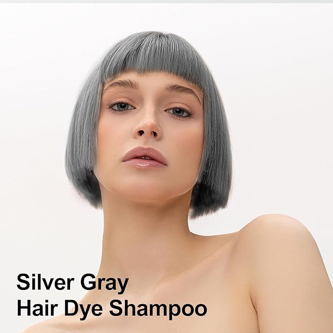 Silver Gray Hair Dye Shampoo 3 in 1, Long-lasting & Natual Hair Color Shampoo Lasting for 4 Weeks, Herbal Ingredients Natural Shampoo Hair Dye Effect in Minutes, Christmas Gifts for Men Women 500ml-BrightBean Baby