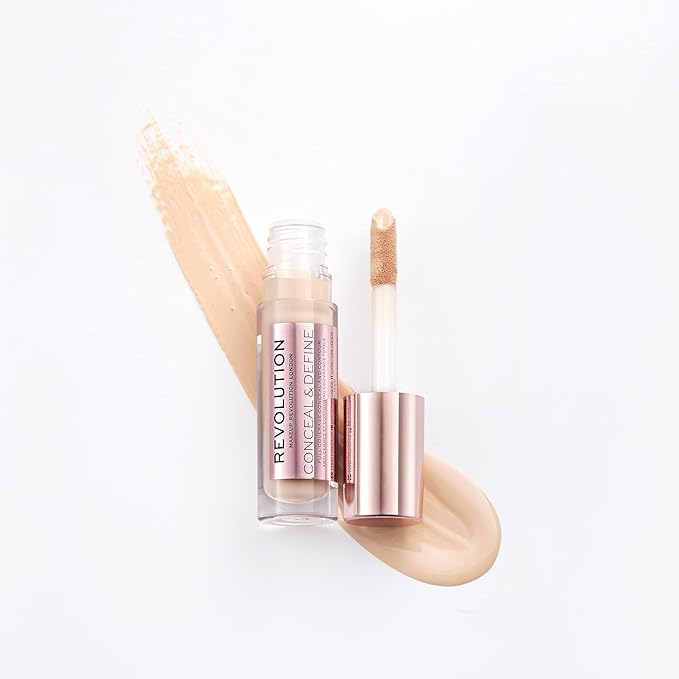 Revolution Beauty, Conceal & Define Concealer, Full Coverage & Lightweight, Long-Lasting Matte Finish, Vegan & Cruelty Free, C2 Fair to Light Skin Tones, 0.14 Oz.-BrightBean Baby