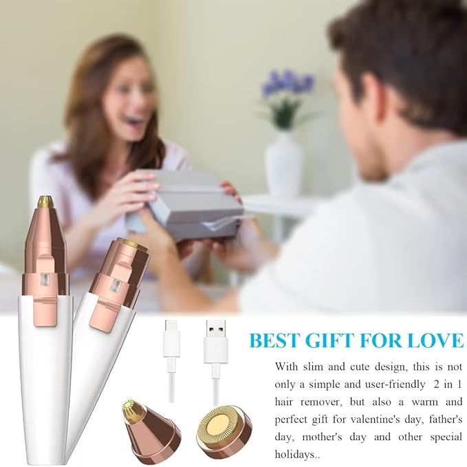 Eyebrow Razor,Facial Hair Removal for Women, (USB Rechargeable), 2 in 1 Eyebrow Trimmer and 100% Painless Hair Remover with Light for Nose, Lips, Face, Body-BrightBean Baby
