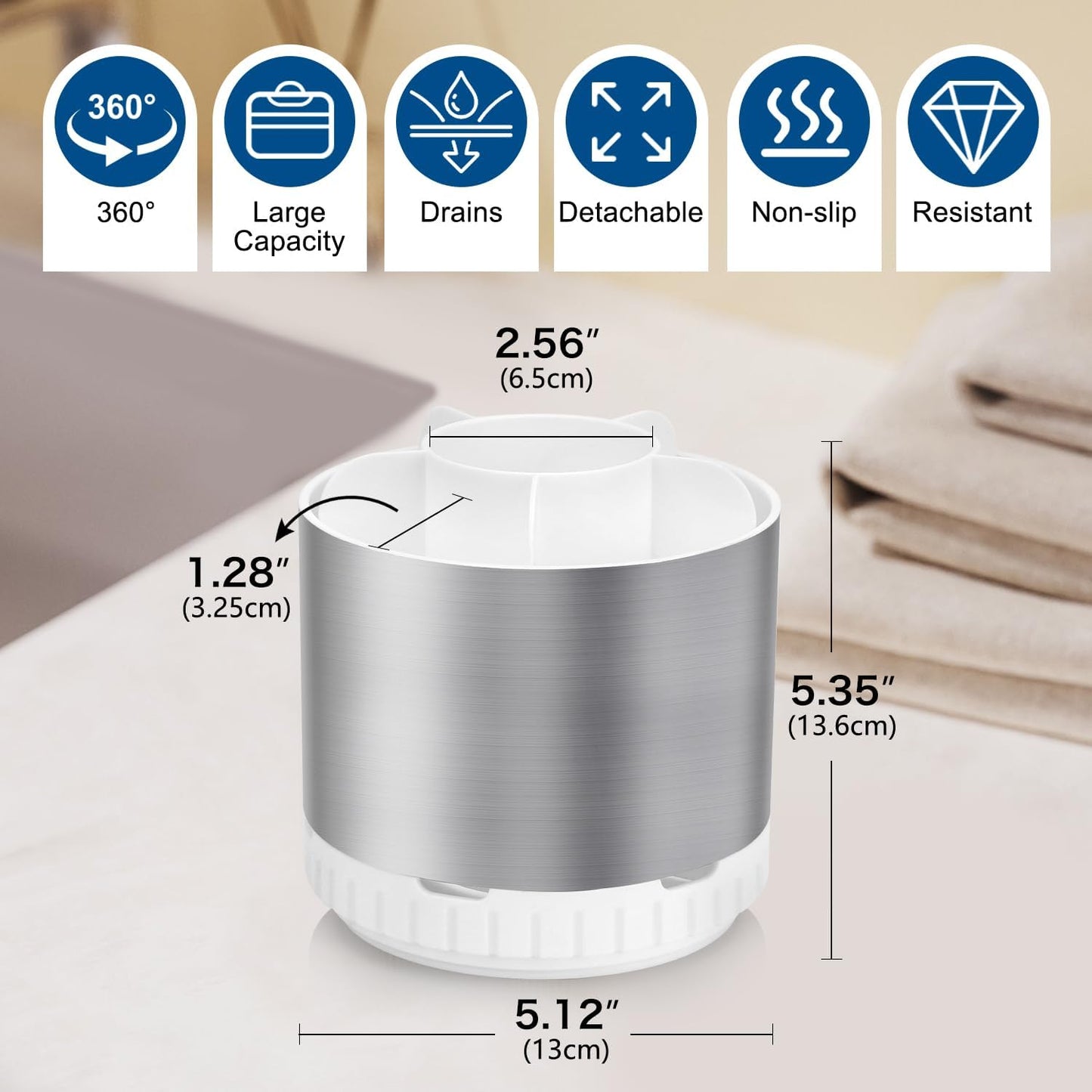 Silver Toothbrush Holders for Bathrooms Countertop Organizer - Kids Electric Toothbrush and Toothpaste Holder Rotating Tooth Brush Organization Bathroom Sink Accessories Storage Caddy-BrightBean Baby