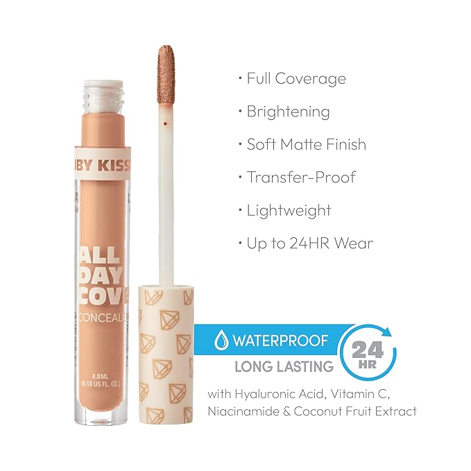 Ruby Kisses All Day Concealer Lightweight Full Coverage Multi-Use Concealer 0.13 Fl Oz (Medium Beige)-BrightBean Baby