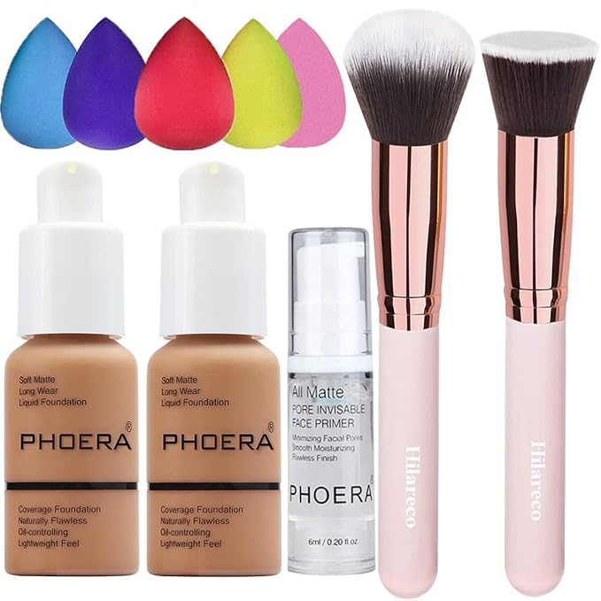 Phoera Foundation,Full Coverage Foundation,Hilareco Concealer Foundation Flawless 30ml Natural Matte Oil Control Concealer Facial Blemish for Women Girls (2 PCS 107 Hone)-BrightBean Baby