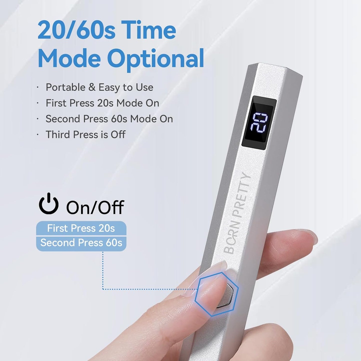 Born Pretty Handheld Magnetic U V Light for Nails, Metal Portable Mini Handheld U V Nail Light, Fast Curing U V Nail Dryer Nail Stamper Magnetic Stand Wireless Handheld LCD Display Screen-BrightBean Baby