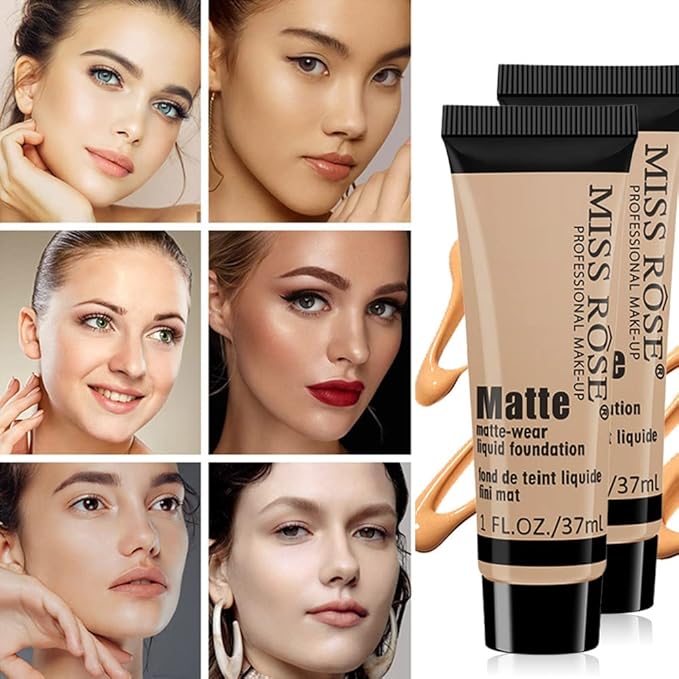 2 Pack Liquid Foundation Cream for Face Makeup,Durable Full Coverage Matte Concealer Make Up,Oil Control & Waterproof Base Primer -1+1 Fl.Oz (BEIGE 7#)-BrightBean Baby