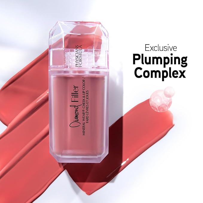 Physicians Formula Mineral Wear®Diamond Filler Cheek & Lip Color, Serum-to-Cream Multi-Use Liquid Blush Formula, Plumps & Smooths for Fuller Looking Cheeks & Lips, Monochromatic Look - Radiant Pink-BrightBean Baby