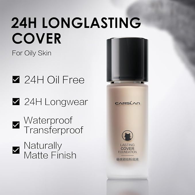 Lasting Cover Foundation, 24H Longlasting Full Coverage Matte Finish Face Makeup, Poreless, Lightweight, Waterproof, Oil Free Liquid Foundation, P01-BrightBean Baby