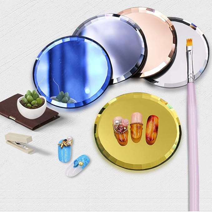5Pcs Mirror Empty Nail Art Palettes Plate Round Glass Manicure Palette Nail Art Display Tray Board Holder Gel Polish Drawing Color Mixing Palette for Women Beauty Tool, Assorted Color-BrightBean Baby