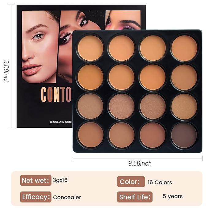 Professional Light Medium Brown Contour Highlight Palette,Multiple Full Coverage Makeup Palet for Correcting, Easy Blending, Long-lasting formula, Sculpt & Highlighting,Matte and Shimmer Finish, 16A-BrightBean Baby