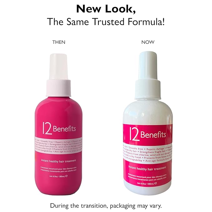 12 Benefits Leave-In Conditioner Spray – Instant Healthy Hair Treatment, Anti-Frizz, Detangles, Strengthens & Repairs, Heat Protection with Quaternium 39 & Silk Fibre Protein, 6 Fl Oz-BrightBean Baby