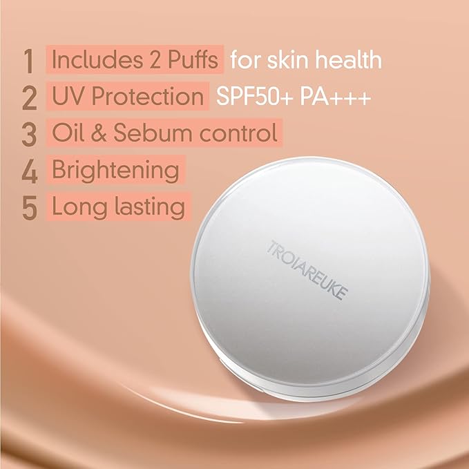 TROIAREUKE A+ Cushion Foundation (Shade 21) I Natural Coverage Foundation Makeup, Moisturizing Finish for Sensitive, Oily, Combination Skin, Skin Care Cushion I Korean Aesthetic Makeup-BrightBean Baby