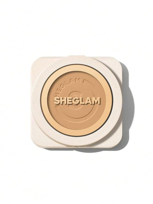 SHEGLAM SKin-Focus Full Coverage Powder Foundation Oil-Control Lightweight Face Pressed Powder Makeup-Shell-BrightBean Baby