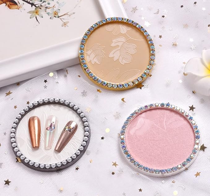 1 Pc Resin Nail Art Palette Nail Art Display Holder Round Inlay Rhinestone Makeup Palette Nail Painting Palette Gel Polish Colors Mixing Pallet (White)-BrightBean Baby