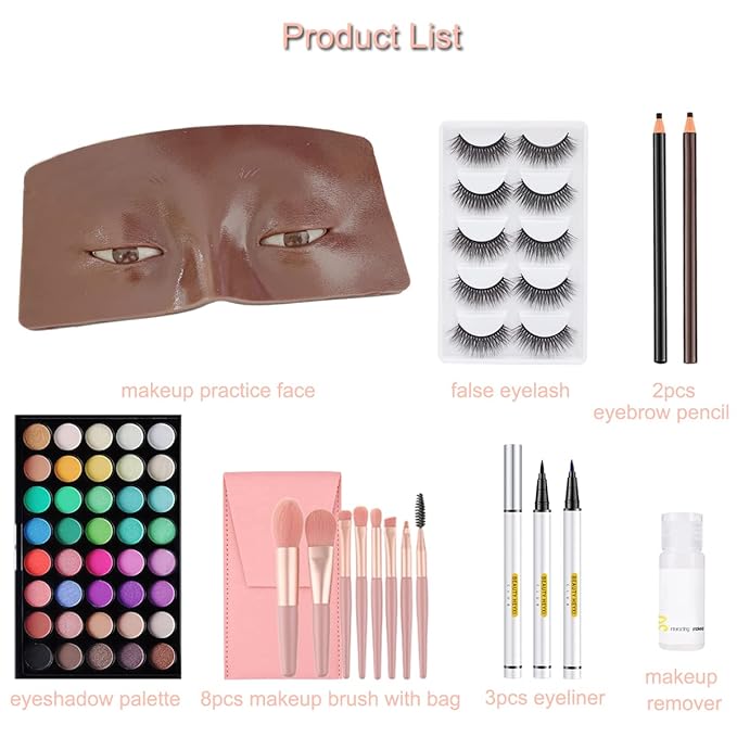 Makeup Practice Face Board, 3D Realistic Practice Makeup Face Set, Makeup Mannequin Face with Makeup Kit for Professional Makeup Artists Students and Beginners to Practice Eyes Eyeshadow Makeup-BrightBean Baby