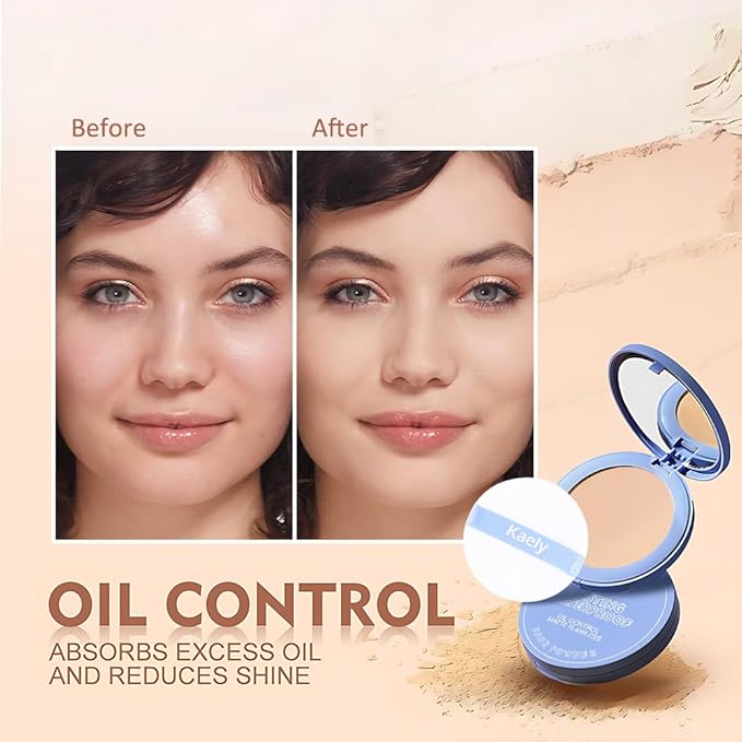 evpct Kaely Oil Control Pressed Face Powder, Get Smooth Flawless Fine Lines and Lightweight Finishing Foundation, Control Shine Long Lasting Waterproof Face Setting Powder Cosmetic, 07 True Beige-BrightBean Baby