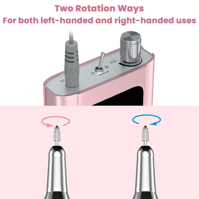 Delanie Professional Nail Drill High Torque 35000 RPM Rechargeable Portable Electric Nail File Filer for Acrylic Gel with Cuticle Bits, Salon Manicure Tool, Rose Gold-BrightBean Baby