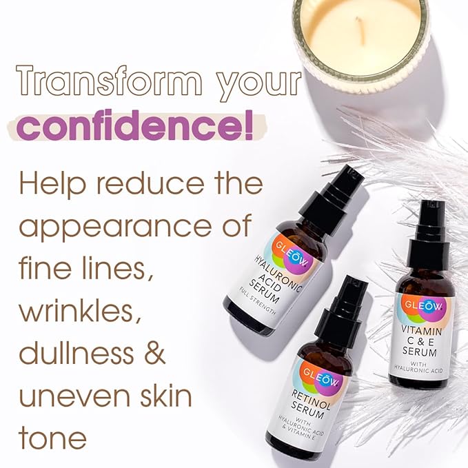 Retinol Serum for Face, Vitamin C with Hyaluronic Acid Face Serum for Women and Men, Glow Skin Care Set Total Package Targets Appearance of Uneven Skin Tone and Dryness 3x1oz-BrightBean Baby