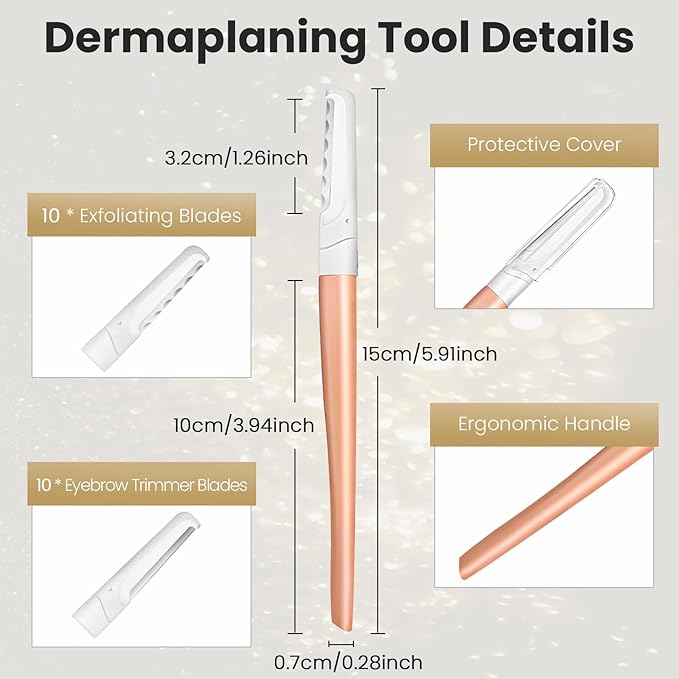Dermaplaning Tool for Face Exfoliation, with 20 Replaceable Blades, Facial Shaver/Eyebrow Razor, Peach Fuzz Removal Eyebrow Shaper for Women, Easy to Use Dermaplaner Help Exfoliate and Smooth Skin-BrightBean Baby