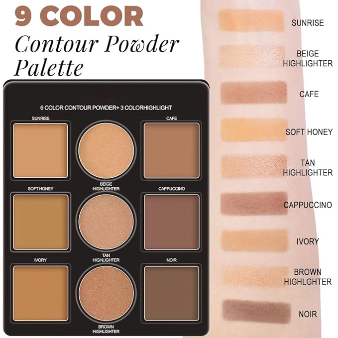Professional Light Medium Brown Contour Highlight Palette,Multiple Full Coverage Makeup Palet for Correcting, Easy Blending, Long-lasting formula, Sculpt & Highlighting,Matte and Shimmer Finish-9A-BrightBean Baby