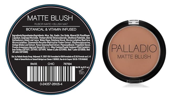 Palladio Matte Blush, Brushes onto Cheeks Smoothly, Soft Matte Look and Even Finish, Flawless Velvety Coverage, Effortless Blending Makeup, Flatters the Face, Convenient Compact, Chic-BrightBean Baby