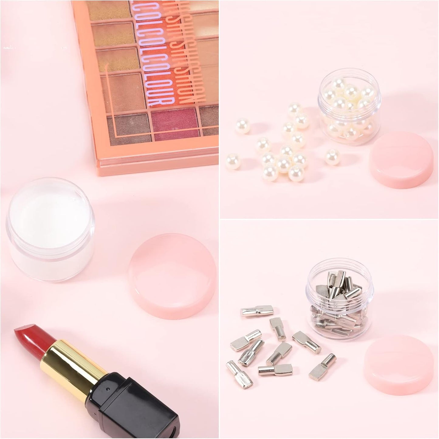 Refillable Cosmetic Sample Jars - 100 Pack 15g (0.5oz) Pink Small Travel Containers with Lids + 10 Mini Makeup Spatulas - BPA Free-BrightBean Baby