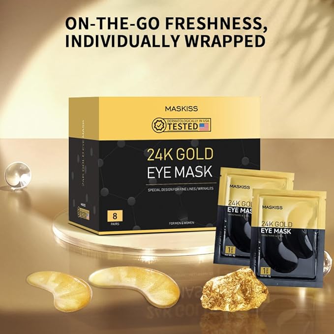 24k Gold Under Eye Patches (8 Pairs), eye mask, Collagen Skin Care Products, Eye Patches for Puffy Eyes, eye masks for dark circles and puffiness-BrightBean Baby