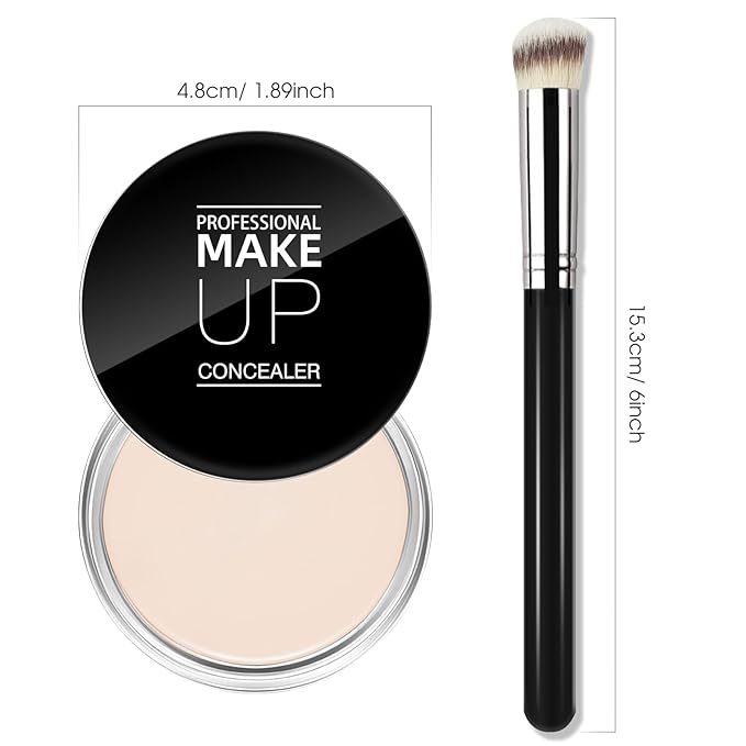 Cream Concealer Full Coverage Makeup, Matte Color Correcting Concealer with Brush, Waterproof, Conceals Blemish, Pores and Spots, Under Eye Makeup Concealer for Dark Circles (#01 IVORY WHITE)-BrightBean Baby