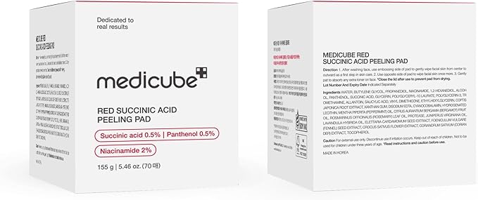 Medicube Red Succinic Acid Panthenol Facial Peeling Pads - Exfoliating Toner Pads for Breakout-Prone Skin with Niacinamide, AHA, BHA, and Soothing Panthenol - Non-Comedogenic-BrightBean Baby