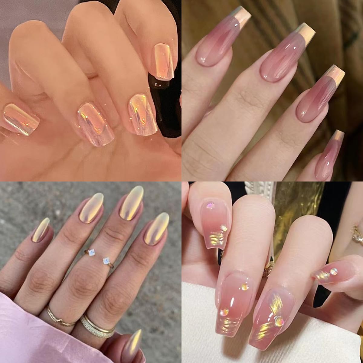 Unicorn Chrome Nail Powder, 1 Box Gold Aurora Powder, Iridescent Chrome Powder Metallic Mirror Effect Pigment, Fairy Powder Mermaid Glitter Dust Shell Pearl Nail Cromer Powder Manicure Dust-BrightBean Baby