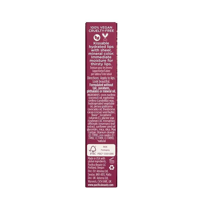 Pacifica Beauty Color Quench Tinted Lip Balm, Sugared Fig, Makeup, Sheer Lip Color, Coconut Oil, Cocoa Butter, Vitamin E, Moisturizing, Hydrating, Lip Tint, Lip Care, Vegan, 0.15 oz (1 Count)-BrightBean Baby