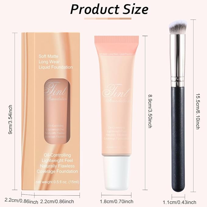 2 Pack Liquid Foundation Cream with Foundation Brush for Face Makeup,Durable Full Coverage Matte Concealer Make Up,Oil Control & Waterproof Base Primer -1 Fl.Oz (#02)-BrightBean Baby