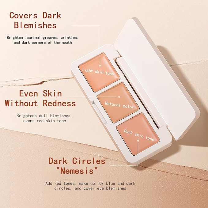 IFiona Tricolor Concealer to Cover Spots,Stains,Acne,Freckles and Brighten Skin Color Concealer Palette-BrightBean Baby