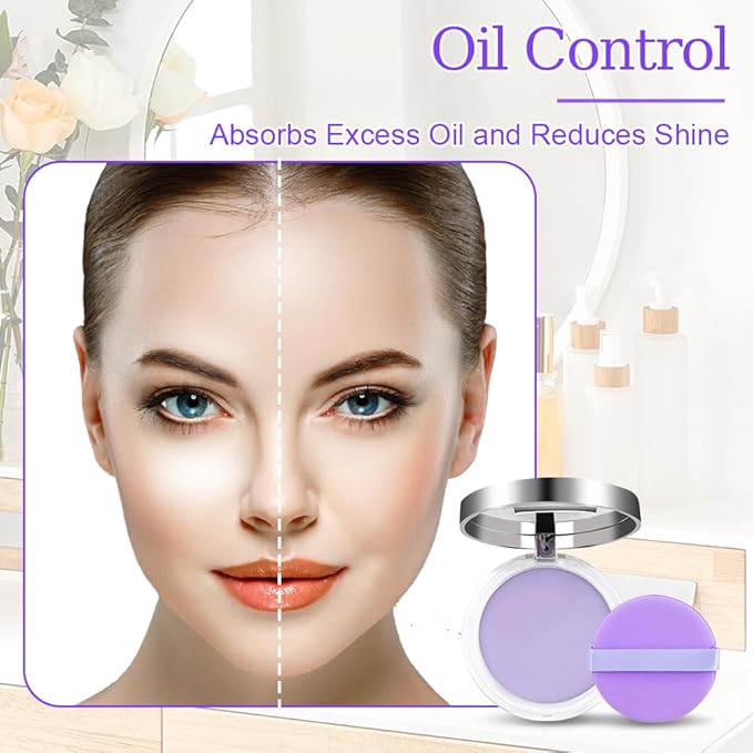 2PCS Oil Control Face Pressed Powder,zxbaers Chillab Lavender Matte Powder,Matte Smooth Setting Powder Makeup, Waterproof Long Lasting Finishing Powder, Flawless Lightweight Face Cosmetics-BrightBean Baby