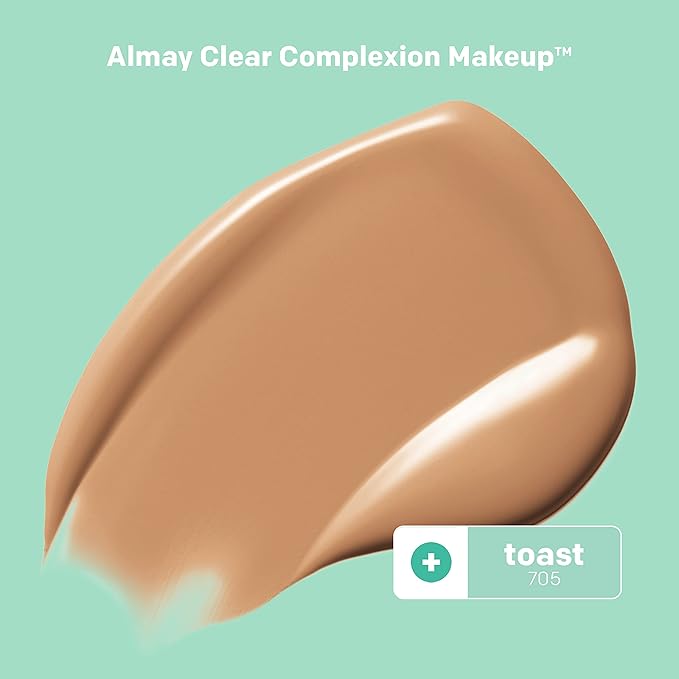 Almay Clear Complexion Acne Foundation Makeup with Salicylic Acid - Lightweight, Medium Coverage, Hypoallergenic, Fragrance-Free, for Sensitive Skin, 705 Toast, 1 fl oz.-BrightBean Baby